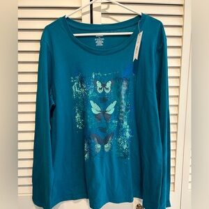 Kohl's Teal Butterfly Print Women's Top